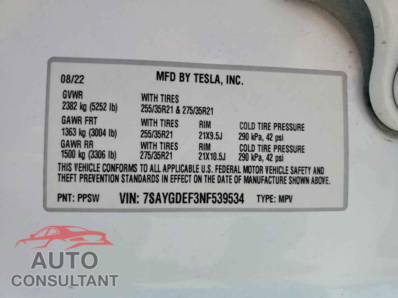 TESLA MODEL Y 2022 - 7SAYGDEF3NF539534