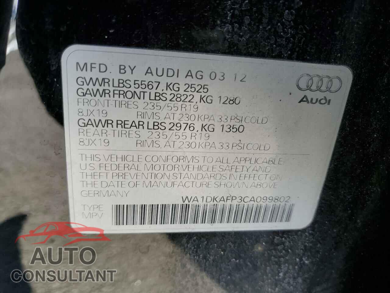 AUDI Q5 2012 - WA1DKAFP3CA099802
