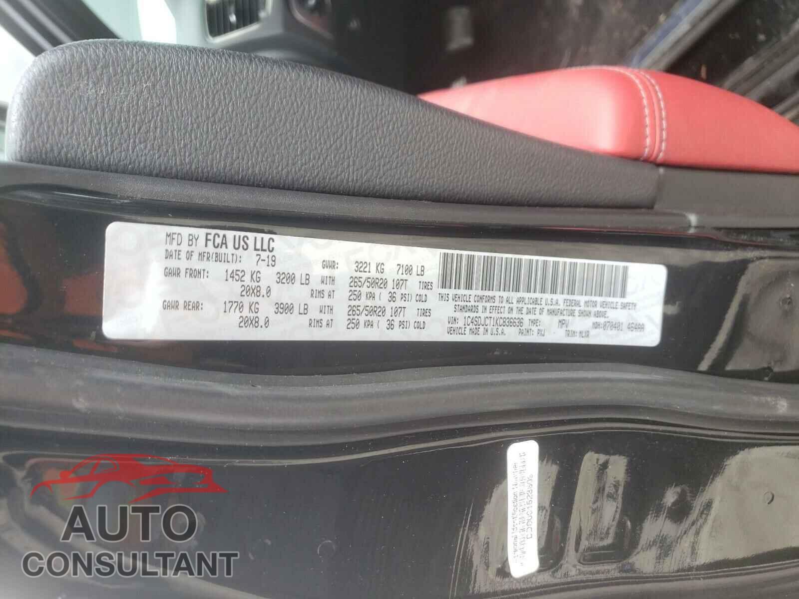 DODGE DURANGO 2019 - 1C4SDJCT1KC836636