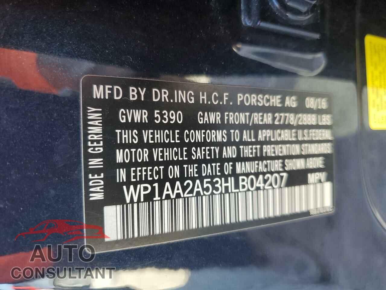 PORSCHE MACAN 2017 - WP1AA2A53HLB04207