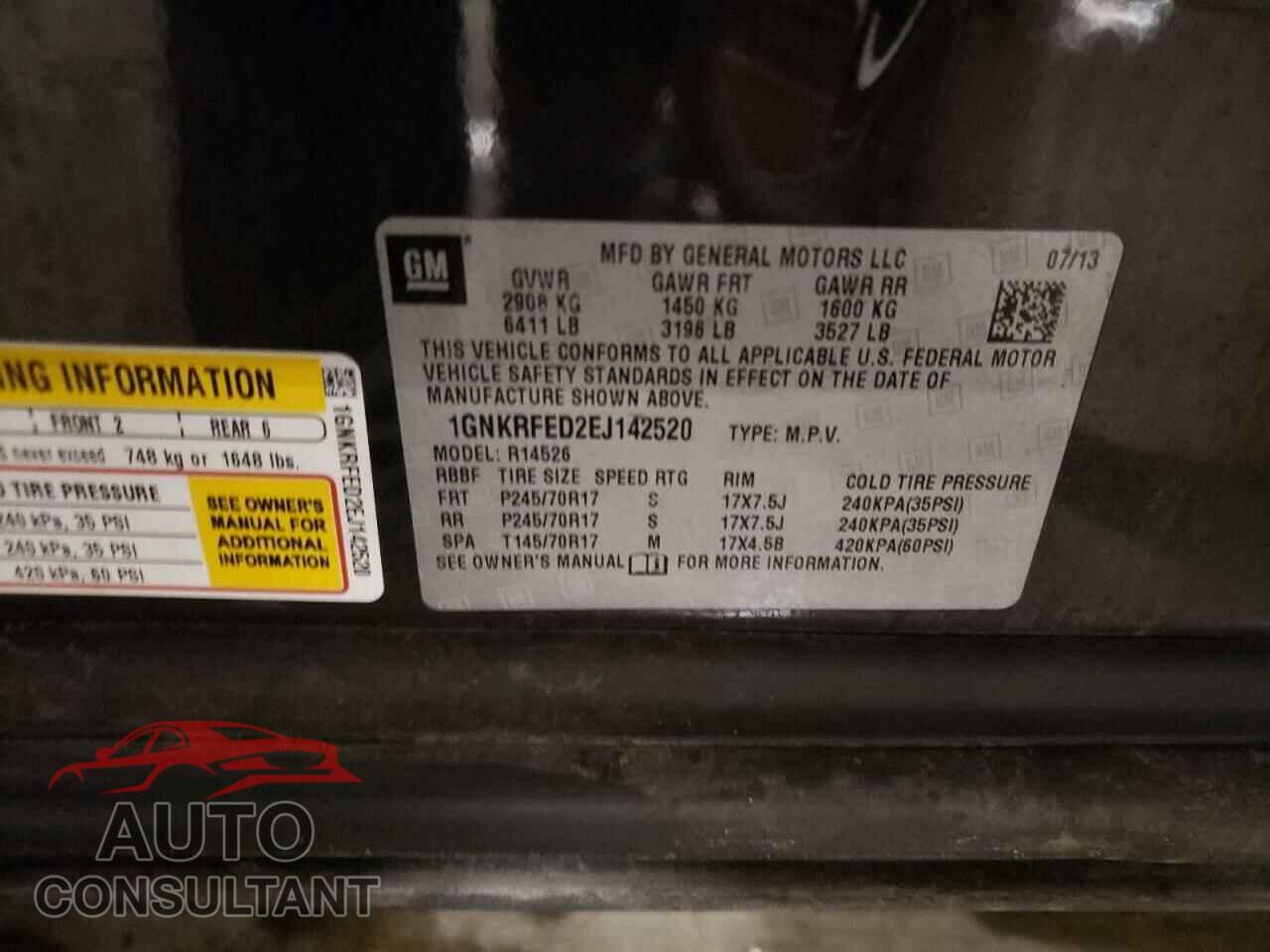 CHEVROLET TRAVERSE 2014 - 1GNKRFED2EJ142520