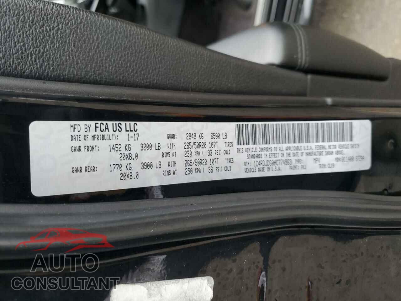 DODGE DURANGO 2017 - 1C4RDJDG0HC774963