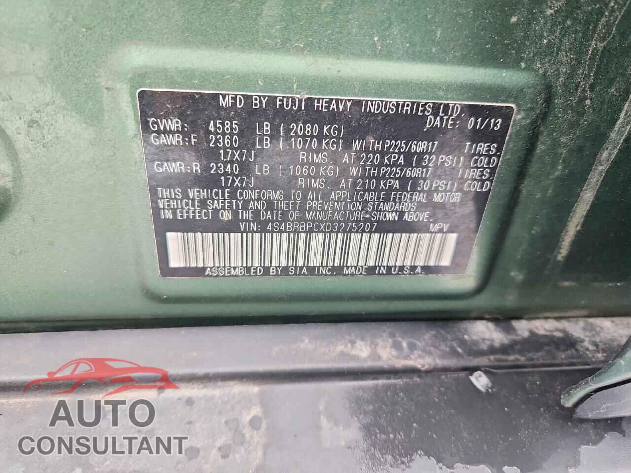 SUBARU OUTBACK 2013 - 4S4BRBPCXD3275207