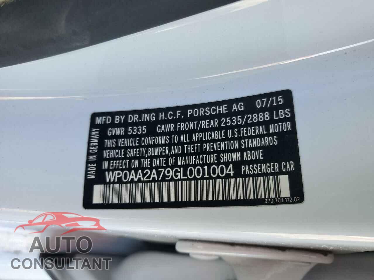 PORSCHE PANAMERA 2016 - WP0AA2A79GL001004