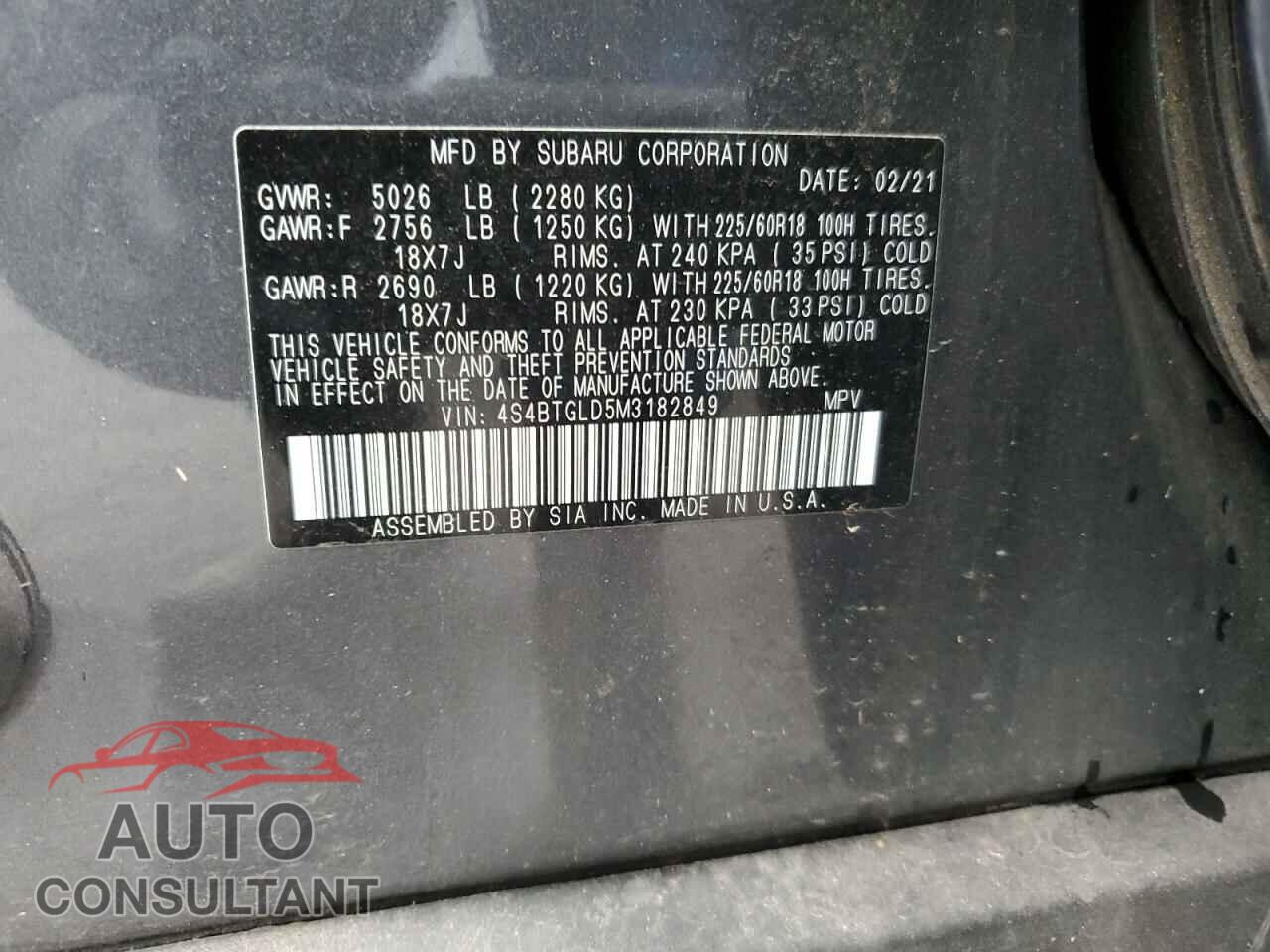 SUBARU OUTBACK 2021 - 4S4BTGLD5M3182849