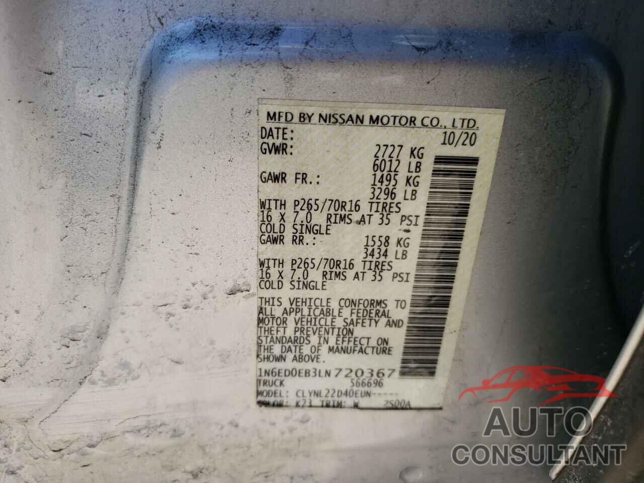 NISSAN FRONTIER 2020 - 1N6ED0EB3LN720367