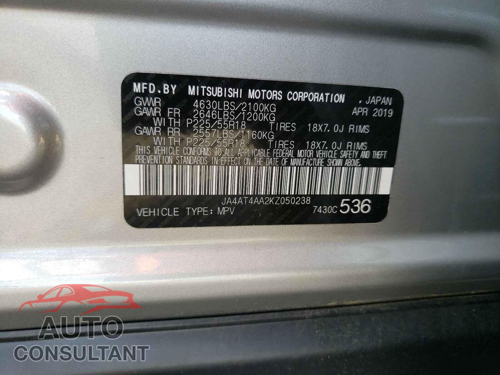 MITSUBISHI ECLIPSE 2019 - JA4AT4AA2KZ050238