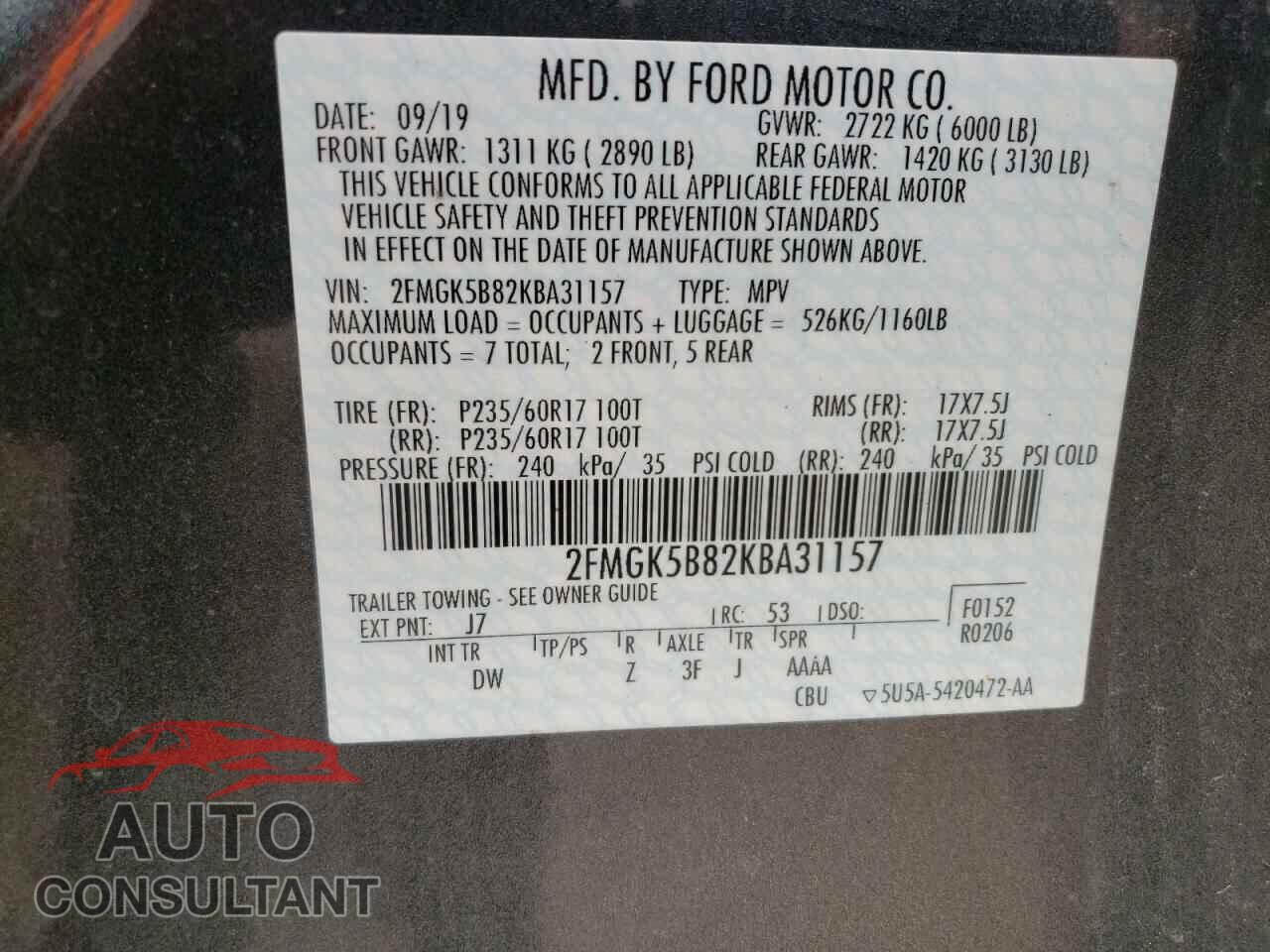 FORD FLEX 2019 - 2FMGK5B82KBA31157