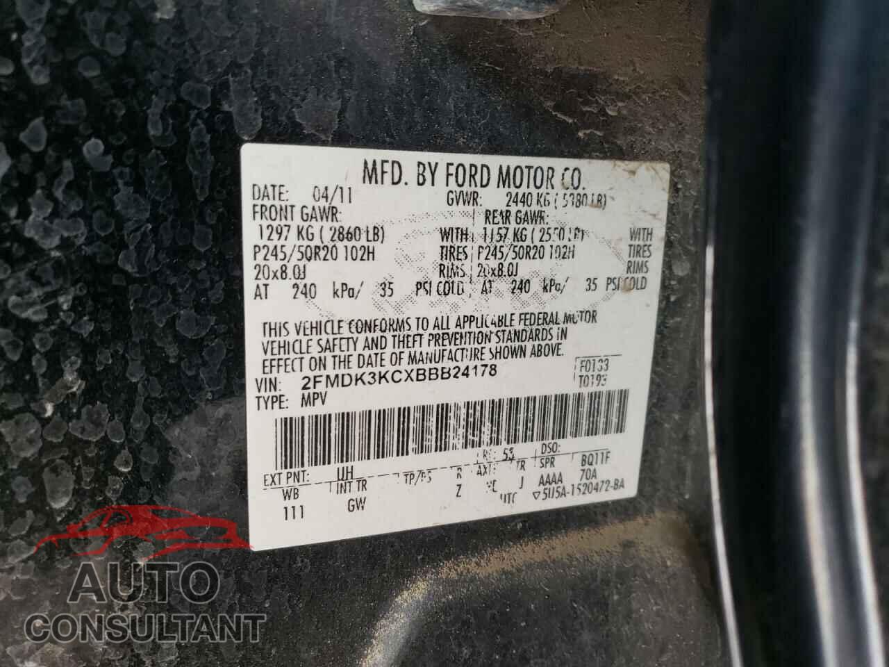 FORD EDGE 2011 - 2FMDK3KCXBBB24178