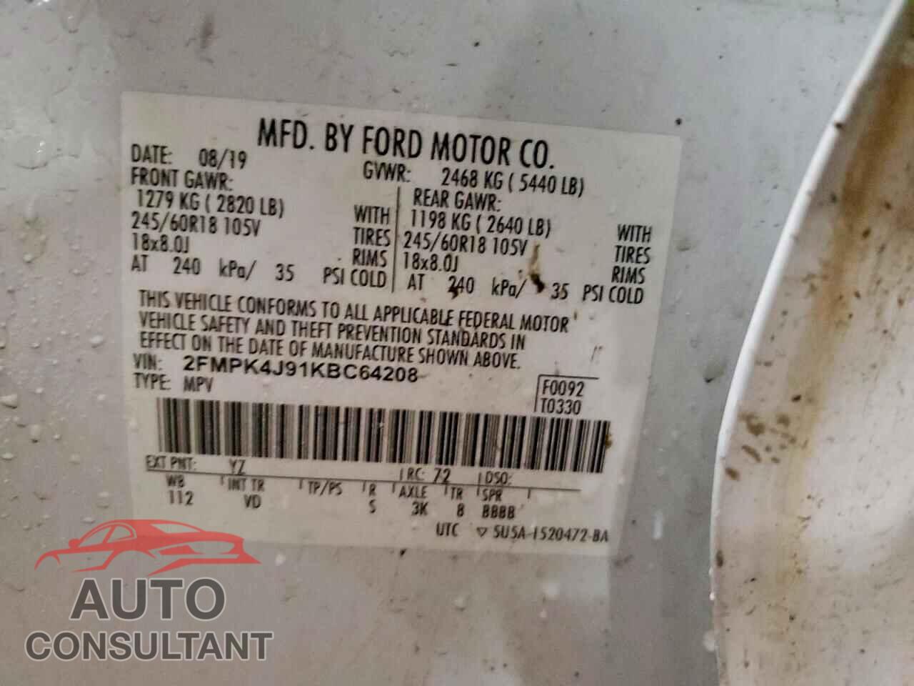 FORD EDGE 2019 - 2FMPK4J91KBC64208