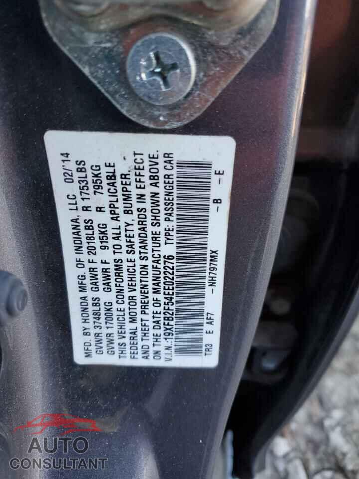HONDA CIVIC 2014 - 19XFB2F54EE022276