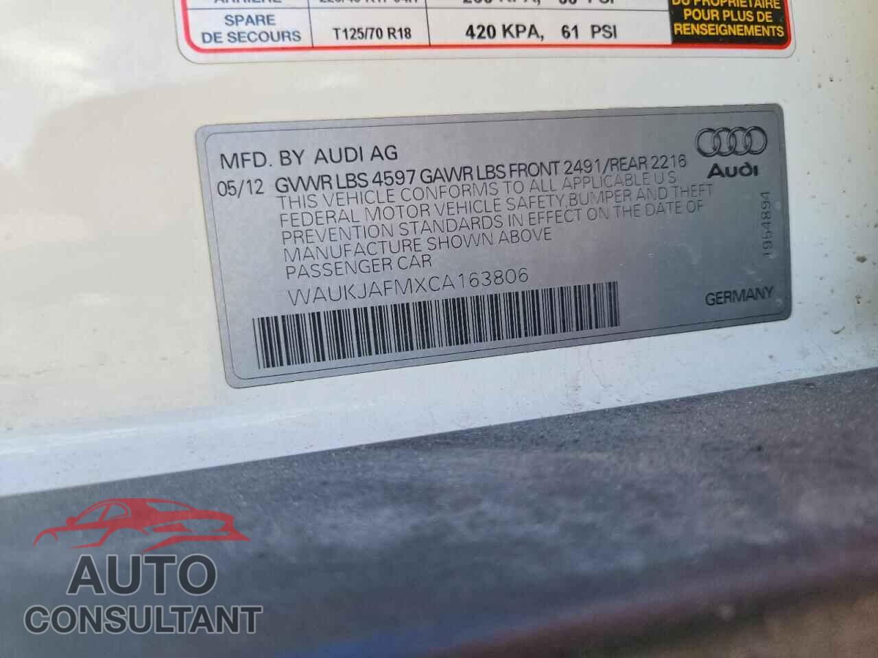 AUDI A3 2012 - WAUKJAFMXCA163806