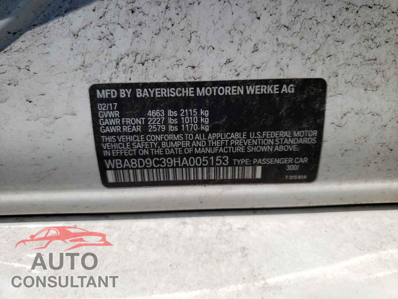 BMW 3 SERIES 2017 - WBA8D9C39HA005153