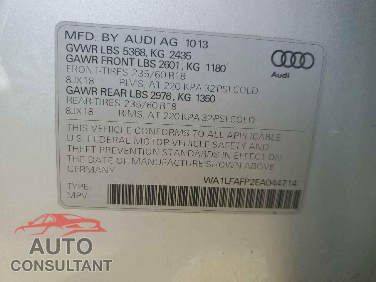 AUDI Q5 2014 - WA1LFAFP2EA044714