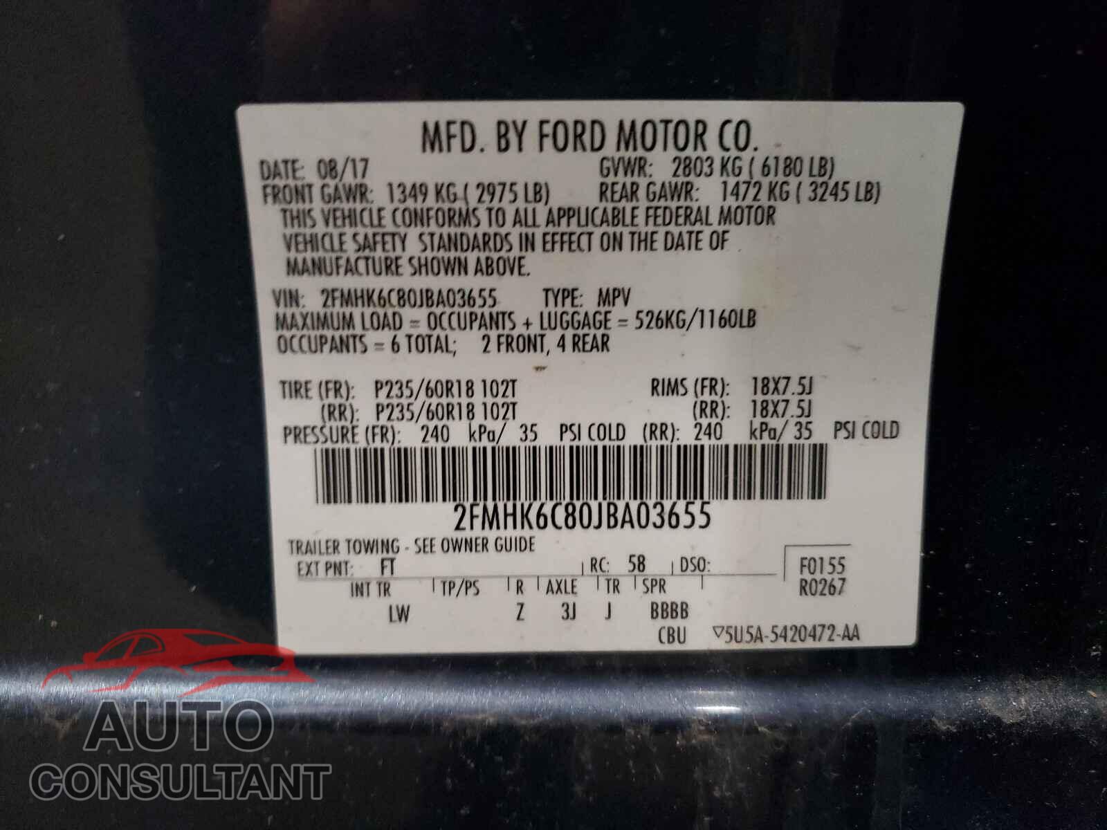 FORD FLEX 2018 - 2FMHK6C80JBA03655