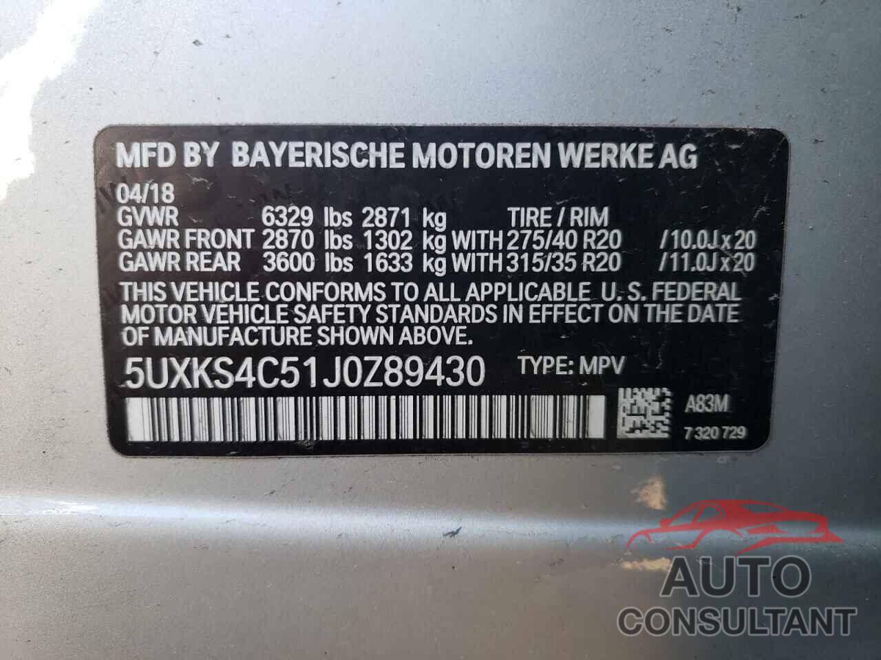BMW X5 2018 - 5UXKS4C51J0Z89430