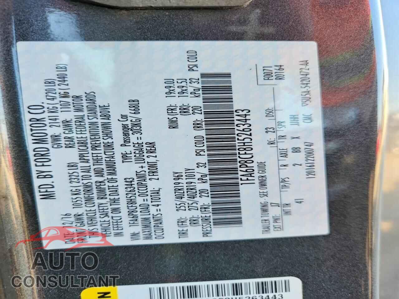 FORD MUSTANG 2017 - 1FA6P8CF8H5263443