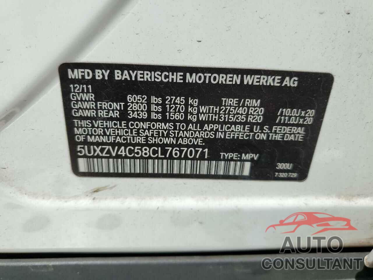 BMW X5 2012 - 5UXZV4C58CL767071