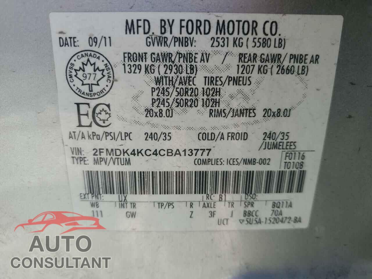 FORD EDGE 2012 - 2FMDK4KC4CBA13777