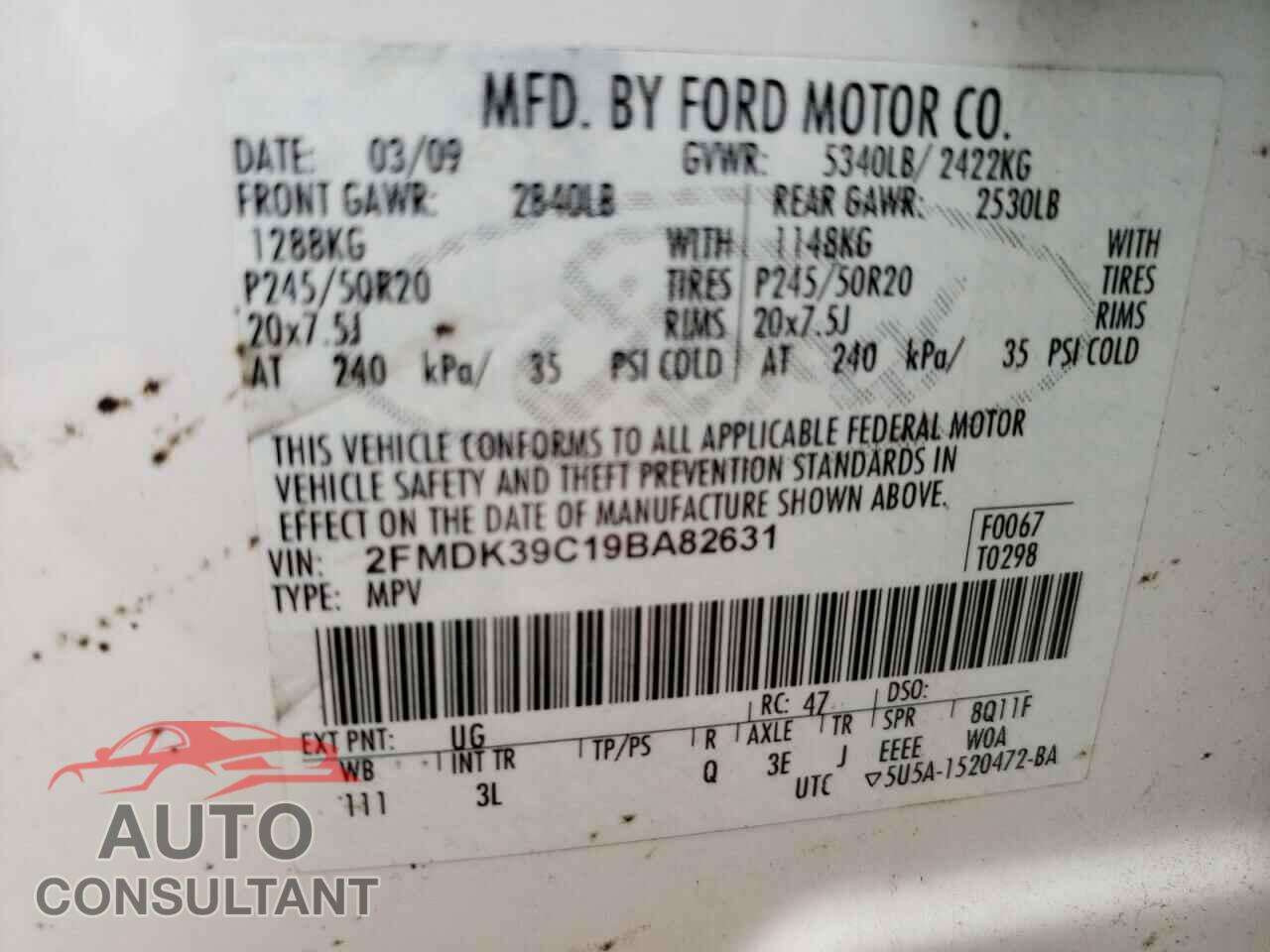 FORD EDGE 2009 - 2FMDK39C19BA82631