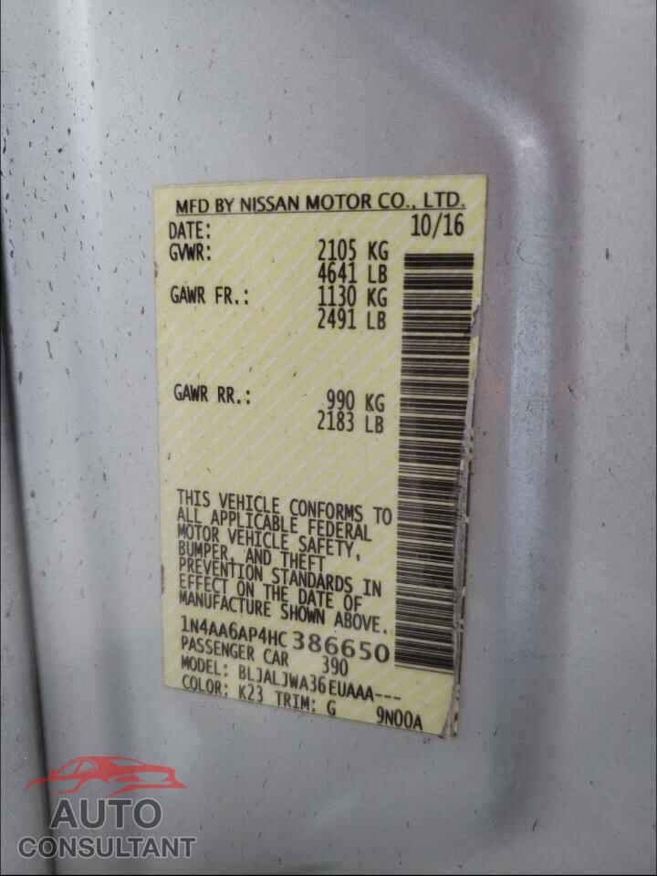 NISSAN MAXIMA 2017 - 1N4AA6AP4HC386650