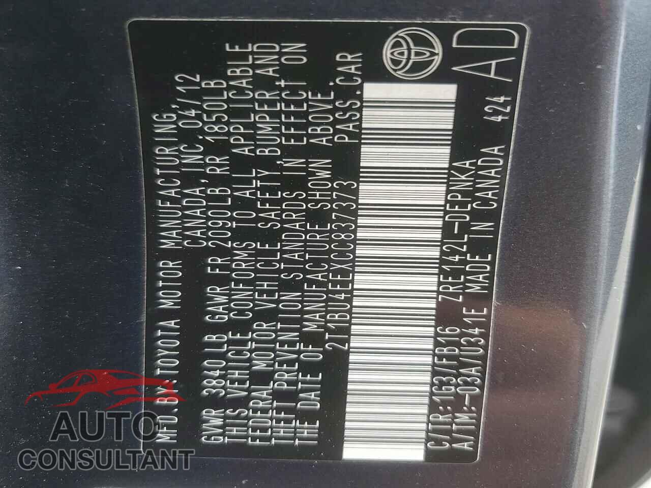 TOYOTA COROLLA 2012 - 2T1BU4EEXCC837373