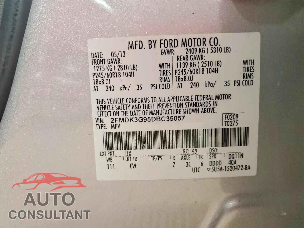 FORD EDGE 2013 - 2FMDK3G95DBC35057