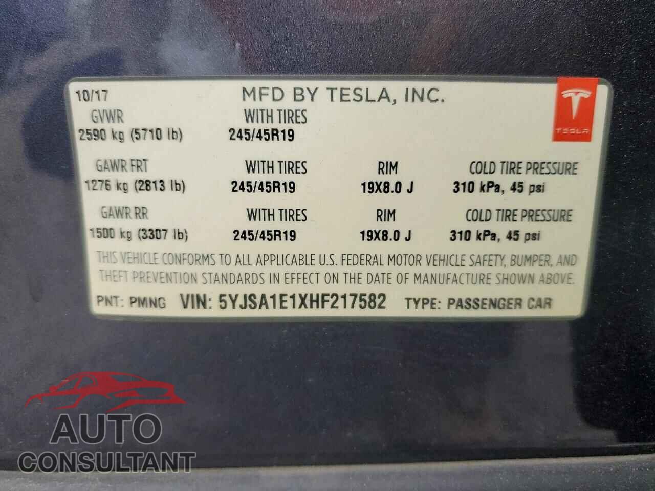 TESLA MODEL S 2017 - 5YJSA1E1XHF217582