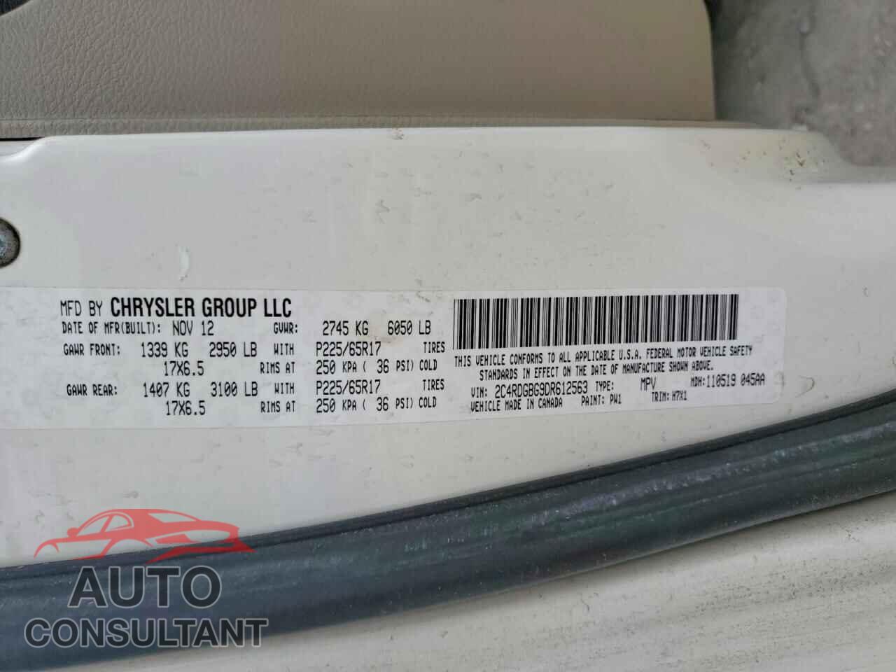 DODGE CARAVAN 2013 - 2C4RDGBG9DR612563