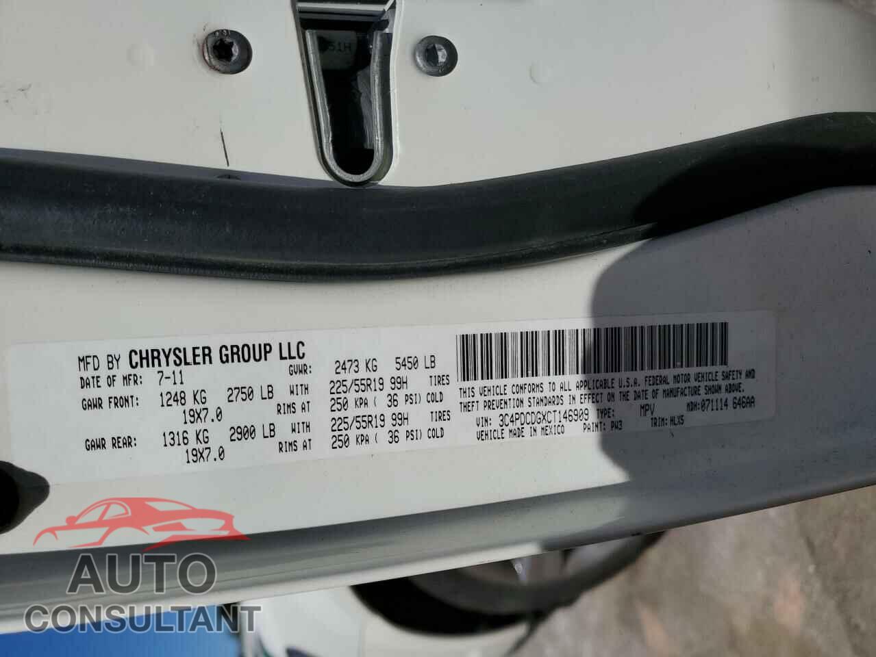 DODGE JOURNEY 2012 - 3C4PDCDGXCT146909