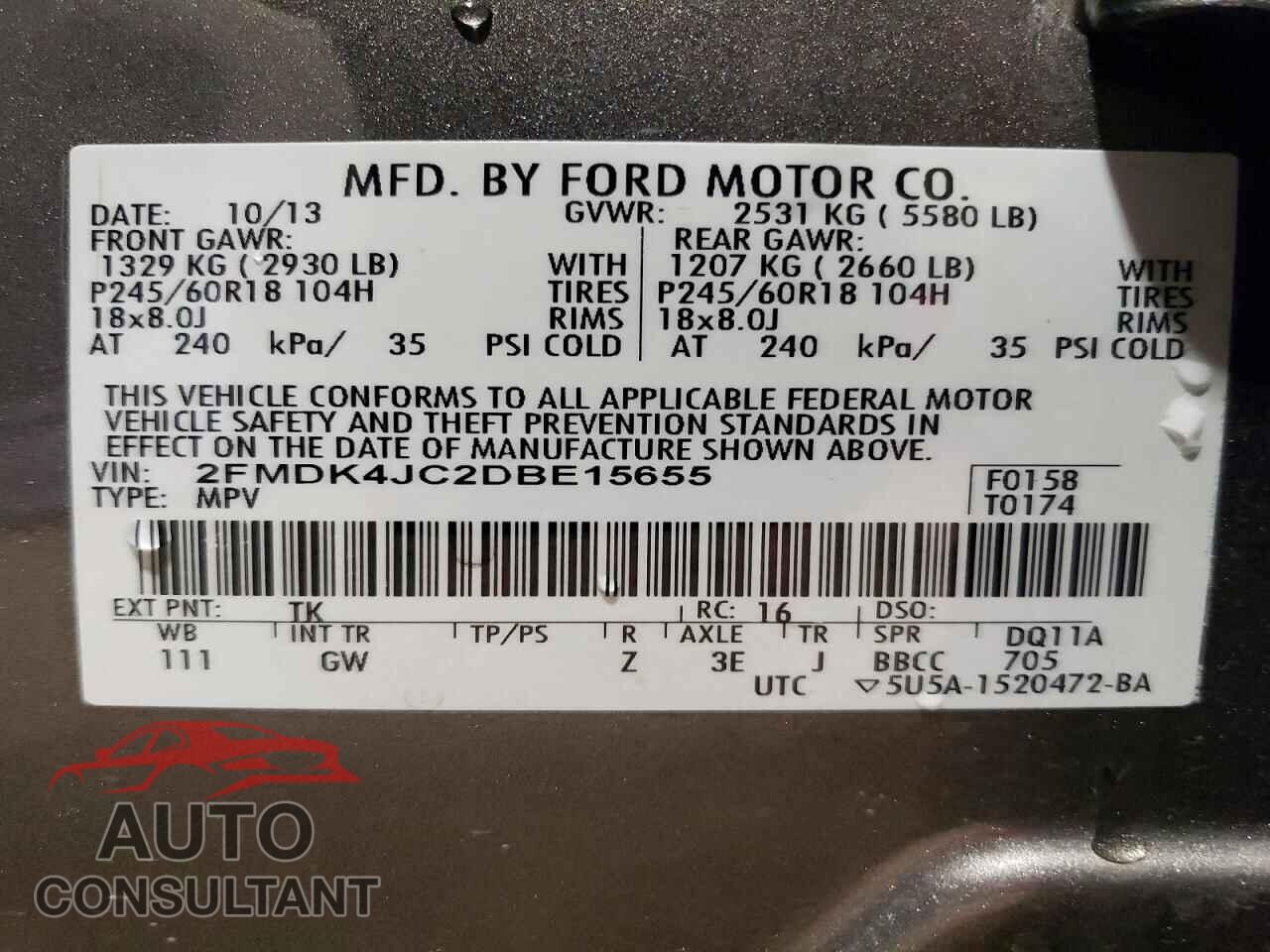 FORD EDGE 2013 - 2FMDK4JC2DBE15655