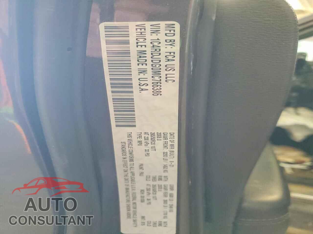 DODGE DURANGO 2021 - 1C4RDJDG0MC766386