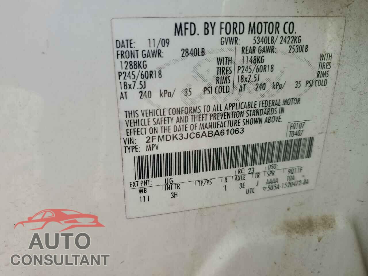 FORD EDGE 2010 - 2FMDK3JC6ABA61063
