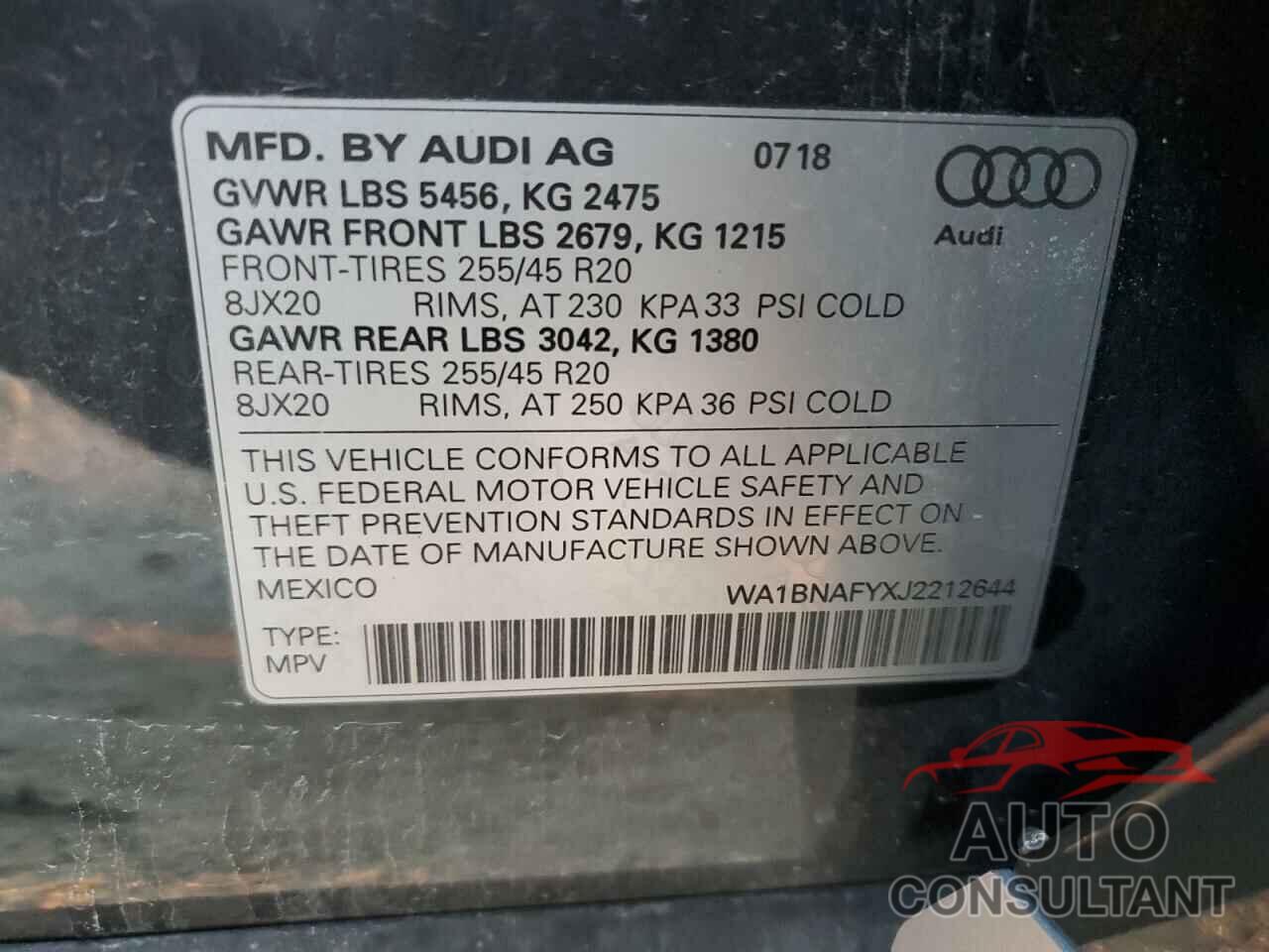 AUDI Q5 2018 - WA1BNAFYXJ2212644