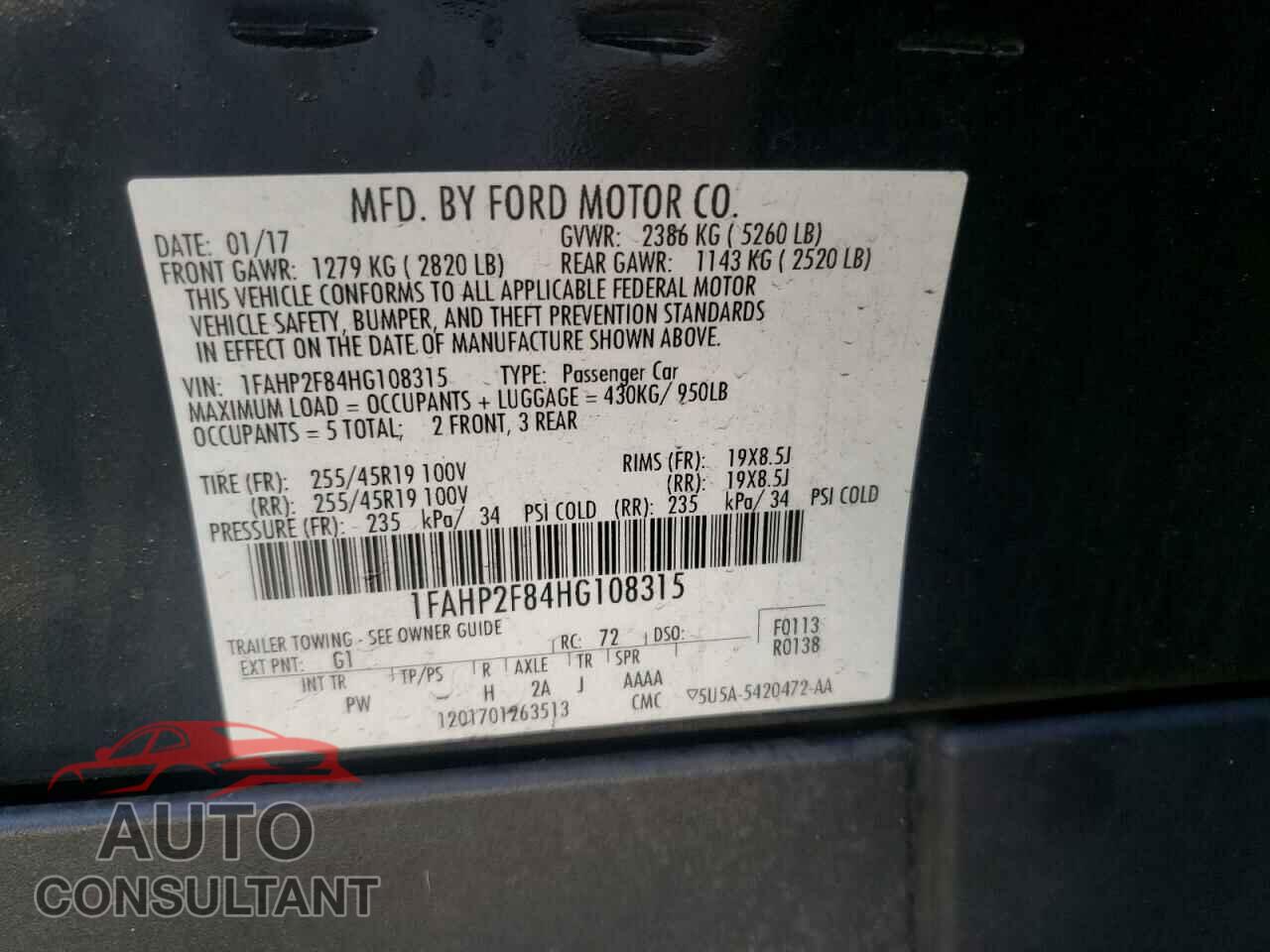 FORD TAURUS 2017 - 1FAHP2F84HG108315