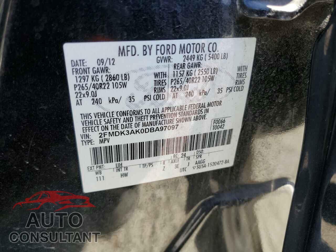 FORD EDGE 2013 - 2FMDK3AK0DBA97097