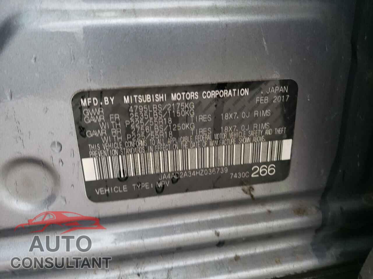 MITSUBISHI OUTLANDER 2017 - JA4AD2A34HZ036739