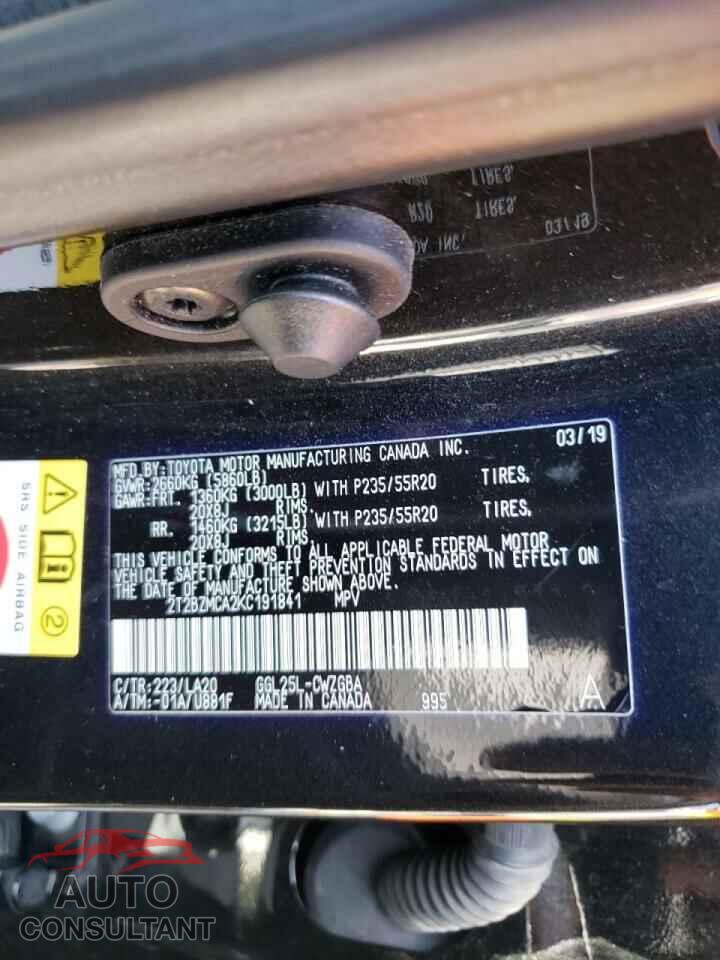 LEXUS RX350 2019 - 2T2BZMCA2KC191841