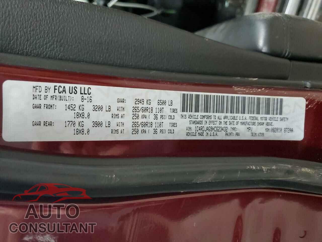 DODGE DURANGO 2017 - 1C4RDJAG9HC623432