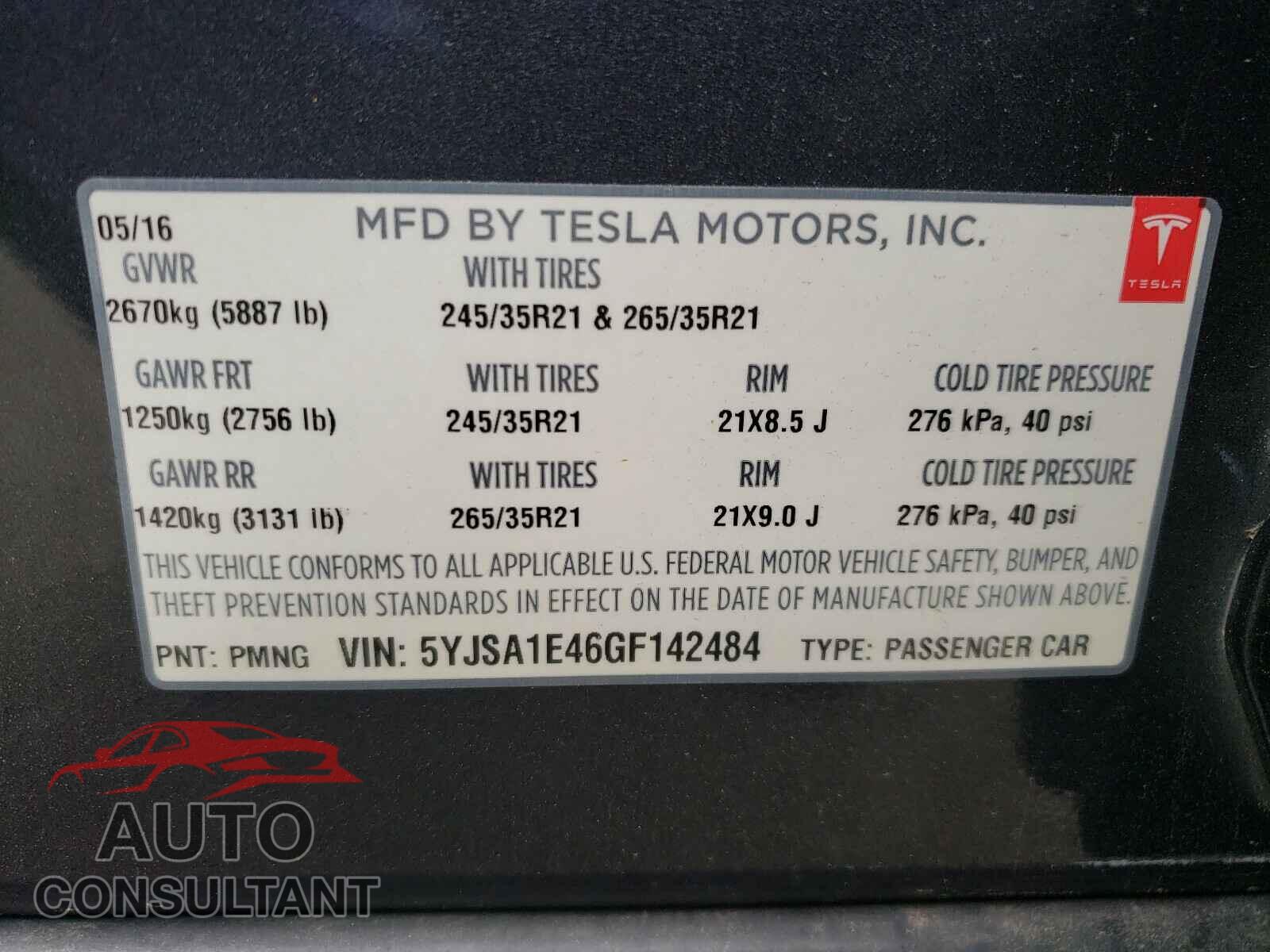 TESLA MODEL S 2016 - 5YJSA1E46GF142484