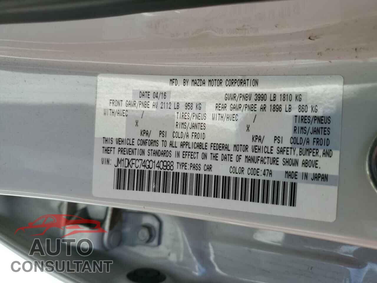 MAZDA CX-3 2016 - JM1DKFC74G0140988