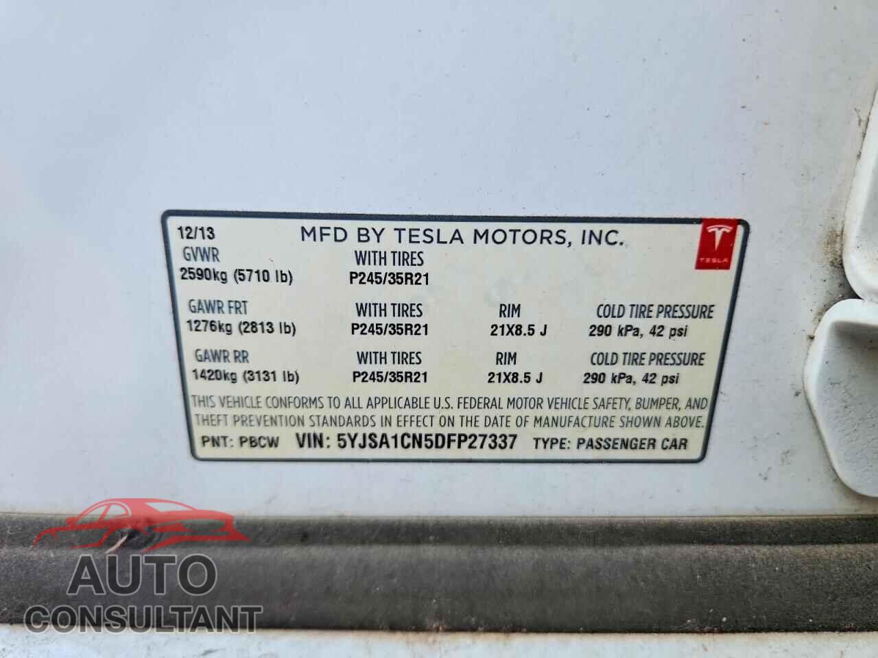 TESLA MODEL S 2013 - 5YJSA1CN5DFP27337