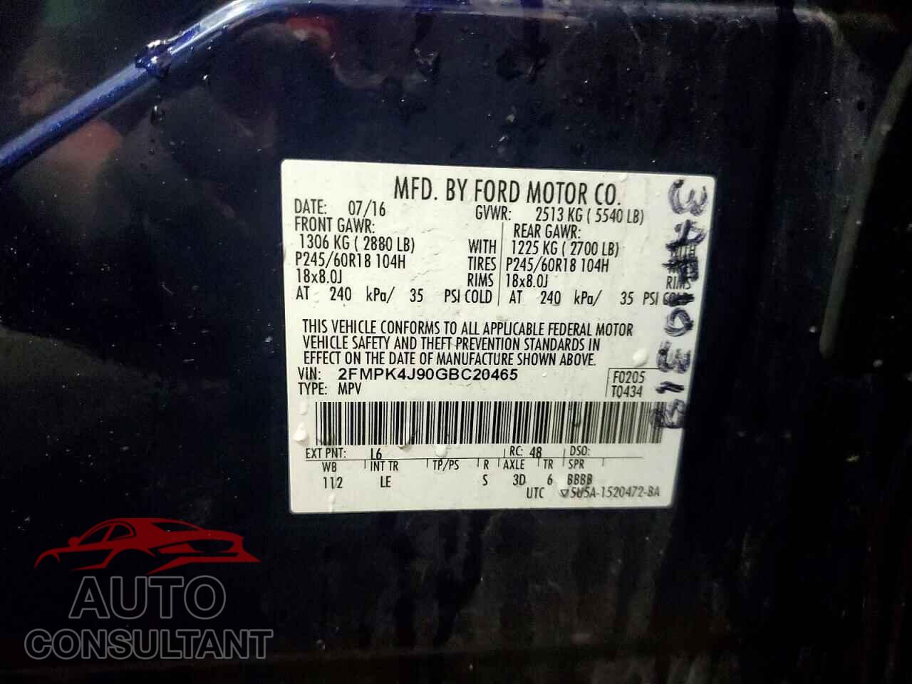FORD EDGE 2016 - 2FMPK4J90GBC20465