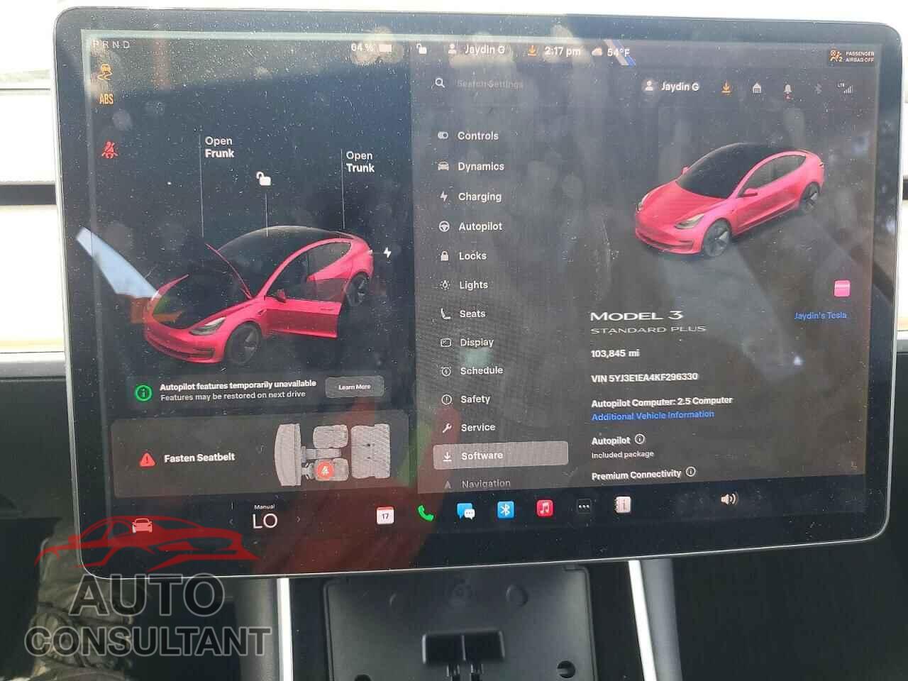 TESLA MODEL 3 2019 - 5YJ3E1EA4KF296330