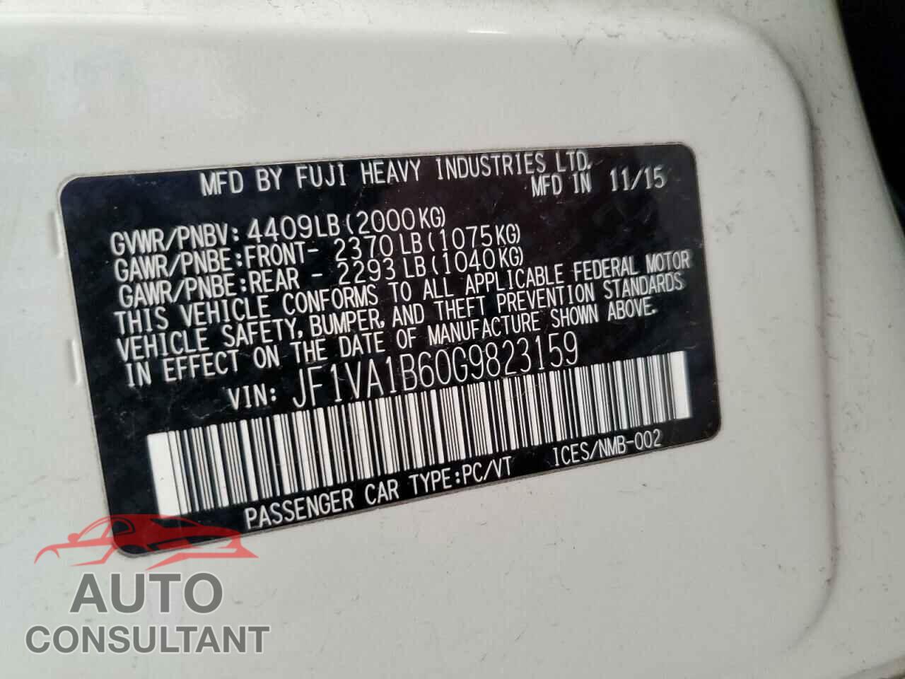 SUBARU WRX 2016 - JF1VA1B60G9823159