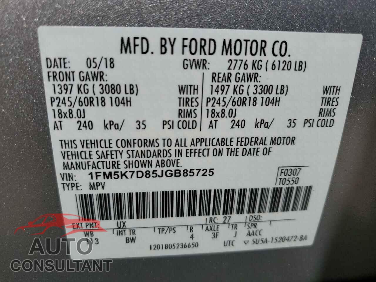 FORD EXPLORER 2018 - 1FM5K7D85JGB85725