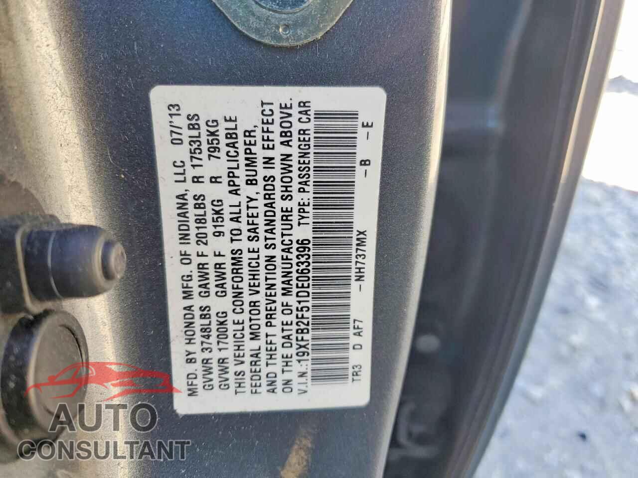 HONDA CIVIC 2013 - 19XFB2F51DE063396