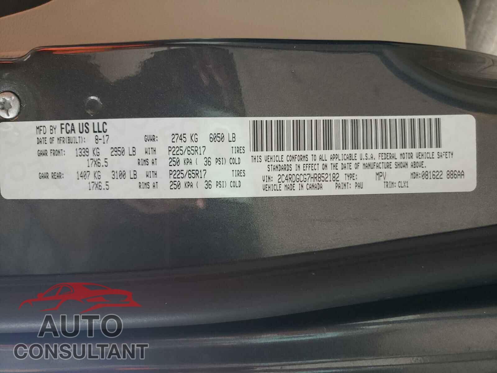 DODGE GRAND CARA 2017 - 2C4RDGCG7HR852182