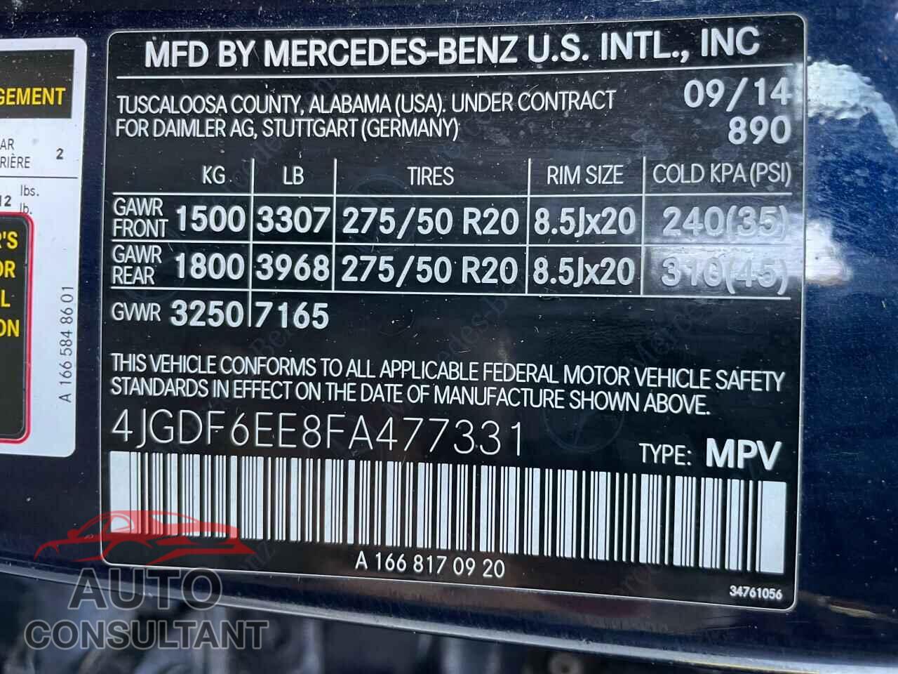 MERCEDES-BENZ GL-CLASS 2015 - 4JGDF6EE8FA477331