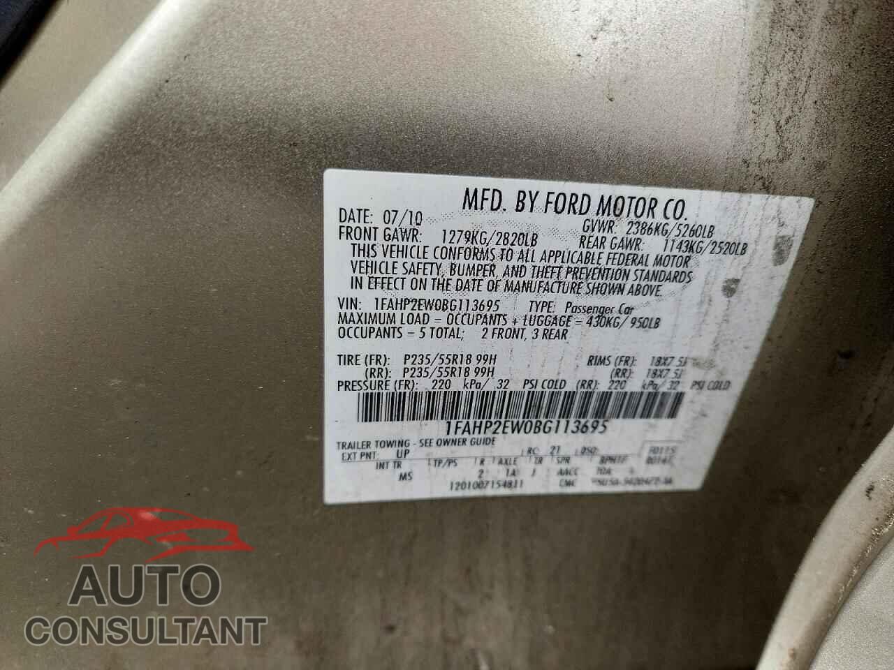 FORD TAURUS 2011 - 1FAHP2EW0BG113695